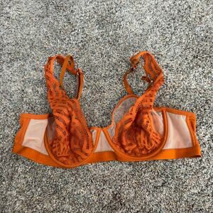 Thirdlove Deco Lace Unlined Bra Orange Women's Size 36B Underwire No Padding